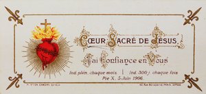 Hellig kort, dedikeret til det hellige hjerte, 1906 (trykt kort) af French School