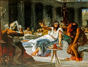 Homer underholder retten (olie på lærred) af French School