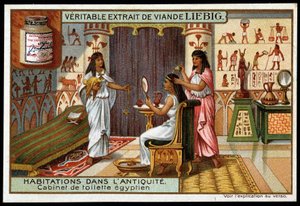 Boliger i antikken: Egyptisk badeværelse - Liebig-reklamemærkat af French School