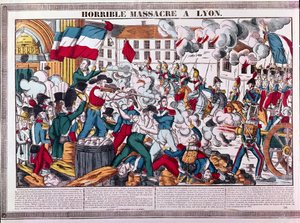 Frygtelig massakre i Lyon, 9. april 1834 af French School
