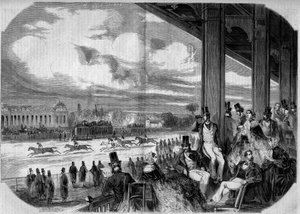 Hestevæddeløb ved Chantilly Hypodrome i 1858. af French School