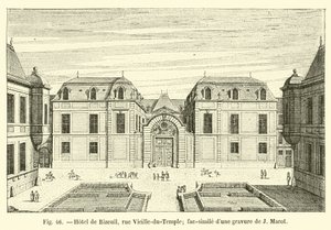 Hotel de Bizeuil, rue Vieille-du-Temple; faksimile af en gravering af J Marot af French School