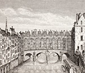 Huse på Saint-Michel-broen, Paris, 1875 af French School