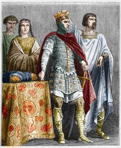 Hugues den Store (897-956) kroner Raoul eller Rodolphe af Bourgogne (cirka 890 - 936), hertug af Bourgogne og konge af Frankrig. Indgravering i "" Histoire De France En Cent malerier af Paul Lehugeur "" 1891 af French School