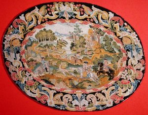 Jagtscene, ca. 1710-35 (broderi på lærred) af French School