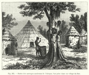 Hytter af de moderne vilde i Afrika (gravering) af French School