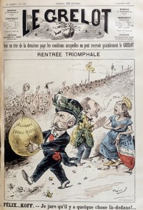 Jeg sværger, der er noget derinde. Den franske præsident Felix Faure (1841-1899) med det russiske låns ballon. Bagved skændes en kvinde, der repræsenterer Lorraine, med en mand, der siger "Lad os være i fred"" (uden tvivl udenrigsminister Gabriel Hanotau af French School