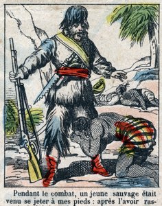 Illustration til Daniel Defoes Bog (De foe) "" Robinson Crusoe"". Epinal billeddannelse fra slutningen af det 19. århundrede. af French School