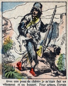 Illustration til Daniel Defoes Bog (De foe) "" Robinson Crusoe"". Epinal billeddannelse fra slutningen af det 19. århundrede. af French School
