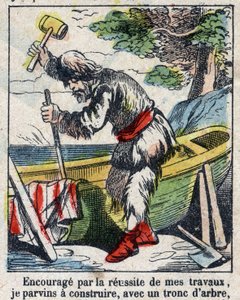 Illustration til Daniel Defoes Bog (De foe) "" Robinson Crusoe"". Epinal billeddannelse fra slutningen af det 19. århundrede. af French School