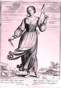 Illustration, der viser en hyrdinde (gravering) (s/h foto) af French School