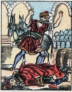Illustration til fortællingerne om de tusinde og en nat. Ali-Baba (Ali Baba). Trægravering fra Imaging Pellerin - Epinal, sd. Slutningen af det 19. århundrede. af French School