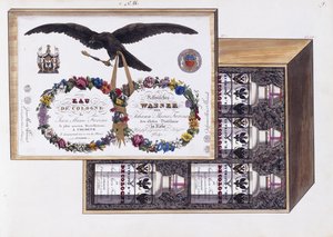 Illustration til emballagen af eau de Cologne, ca. 1825 (akvarel og kropsfarve) af French School