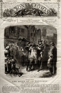 Illustration fra "" The Thousand Un Fantomes""-romanen af Alexandre Dumas pere dukkede op i "" The Bons Romans"" af 28/03/1865 af French School