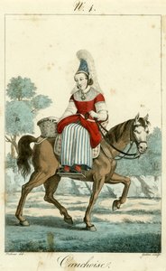 Illustration nr. 4, Cauchoise kostume (farvet gravering) af French School