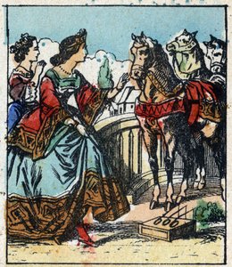 Illustration af Charles Perraults fortælling "Askepot eller den lille glastøffel". Træstik af Imaging Pellerin - Epinal, sd. Slutningen af det 19. århundrede. af French School
