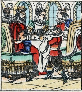 Illustration af Charles Perraults fortælling "The Cat Botte". Træstik af Imaging Pellerin - Epinal, sd. Slutningen af det 19. århundrede. af French School