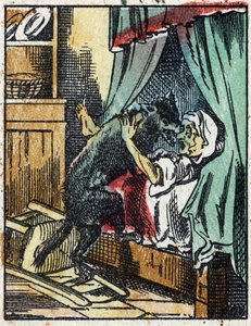 Illustration af fortællingen "Den Lille Rødhætte"" af Charles Perrault. Træstik fra Imaging Pellerin - Epinal, sd. Slutningen af det 19. århundrede. af French School
