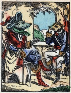 Illustration af fortællingen "Ulven, geden og de syv biketter" Træstik fra Imaging Pellerin - Epinal, sd. Slutningen af det 19. århundrede. af French School