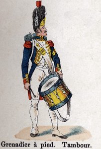 Imperial Guard Napoleon I: Grenadier til fods - Tromme. Tallerken fra bogen Les Uniformes de l