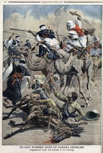 På engelsk Sahara: kamp mellem franske troppers sand-touaregs, illustration fra avisen "" Le Petit Journal"" 17. marts af French School