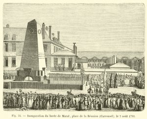 Indvielse af busten af ​​Marat, Place de la Réunion, Carrousel, 2. august 1793 af French School