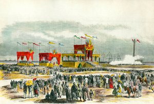 Indvielse af Suez-kanalen i Egypten i 1869: "Te deum" synger i Port Said. Kanalen blev skabt for at forbinde Det Røde Hav med Middelhavet. af French School