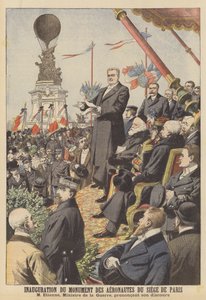 Indvielse af monumentet for luftfartøjerne fra Siege de Paris (farve litho) af French School