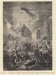 Brand i Operaen, Palais-Royal, i 1781 (gravering) af French School