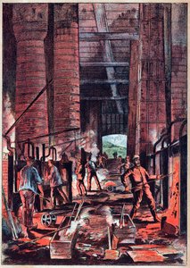 Industriel revolution - Puddling ovn - Puddler Ovens (Puddlage) - Gravering i "" Videnskaber gjort tilgængelige for alle - Populær fysik og kemi" af Alexis Clerc - Slutningen af det 19. århundrede - Privat samling af French School