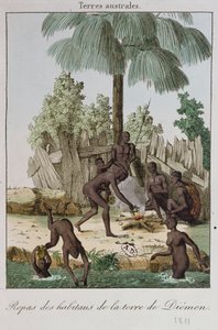 Indbyggere i Diemen forbereder et måltid, 1811 af French School