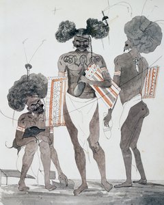 Inhabitants of Port Dori, akvarel af Jules-Louis Lejeune, baseret på Voyage around world af French School