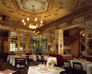 Indvendig udsigt til restauranten "" Le Grand vefour"" i haverne i Palais Royal, realiseret i det 18. århundrede. Paris. af French School