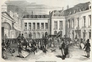 Interiør af den store gårdhave til Hôtel des Postes i Paris - Indgravering i "Tableau-de-Paris" af Edmond Texier 1852 af French School