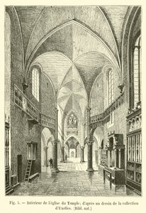Tempelkirkens indre; fra en tegning i dUxelles samling, Bibl nat af French School