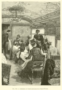 Interiør af vogn-restauranten i Orient-toget (gravering) af French School