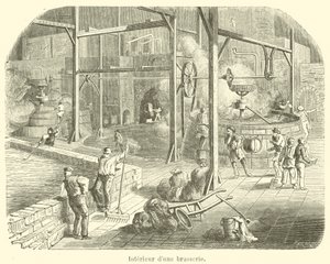 Innenansicht einer Brauerei von French School