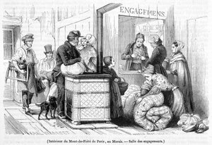 Interiør af Mont-de-Piété i Paris, ved Marais: forlovelsessal - i "Le Magasin picturesque" nr. 6 fra juni 1842 af French School