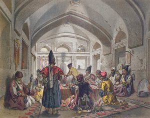 Interiør af en Caravanserai i Persien, midten af det nittende århundrede af French School