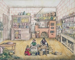 Interiør i et fransk landkøkken, slutningen af 1800-tallet af French School