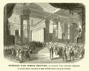 Interiør af et gammelt egyptisk tempel under en gudstjeneste (gravering) af French School
