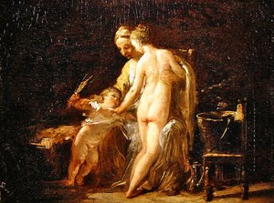 Interiør med en dame ved sit bad, ca.1800 (olie på panel( af French School