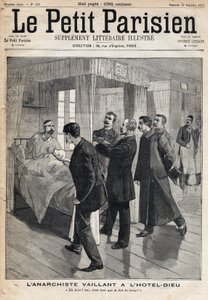 Forhør af anarkisten Auguste Vaillant (1861-1894) på Hotel dieu, som bekender angrebet, han begik den 9. december af French School