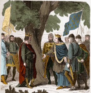 Interview af Gisors i Øvre Normandiet mellem kong Philippe Auguste og kong Henrik II 2 Plantagenet af England (1133-1189) i 1188. af French School