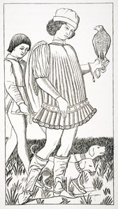 Italiensk adelsmand holder en høg, efter et spillekort indgraveret på kobber, ca. 1460, fra 