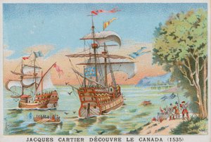 Jacques Cartier opdager Canada, 1535 af French School