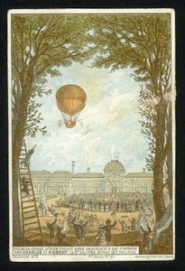 Jacques Charles og Marie-Noel Robert foretager den første opstigning i en brintballon, Paris, 1. december 1783 af French School