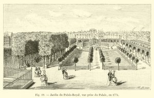 Garden of the Palais-Royal, udsigt taget fra paladset, i 1774 af French School