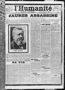 Jaures myrdet, fra LHumanite, 1. august 1914 (photolitho) af French School