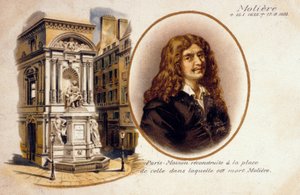 Jean-Baptiste Poquelin, aka Moliere (farve litho) af French School